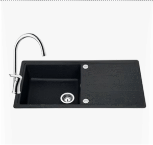 Black composite sink and tap