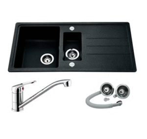 1.5 bowl black composite sink and tap